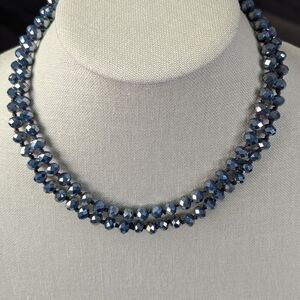 Long Gray Blue Beautiful Crystal Bead Necklace